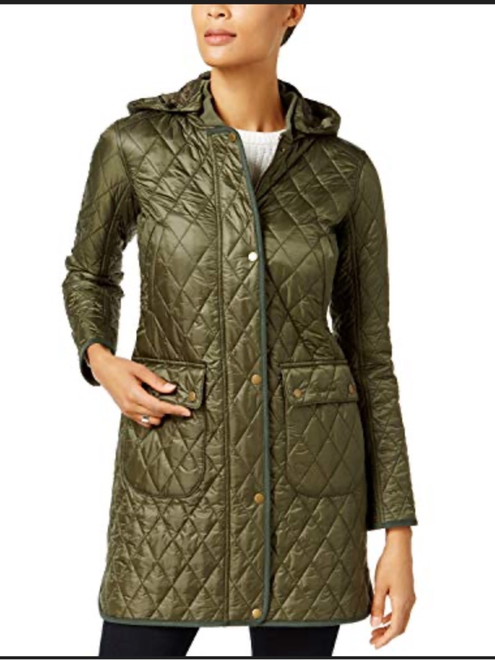 Barbour Long Quilted Hooded Women's Coat in Olive Green